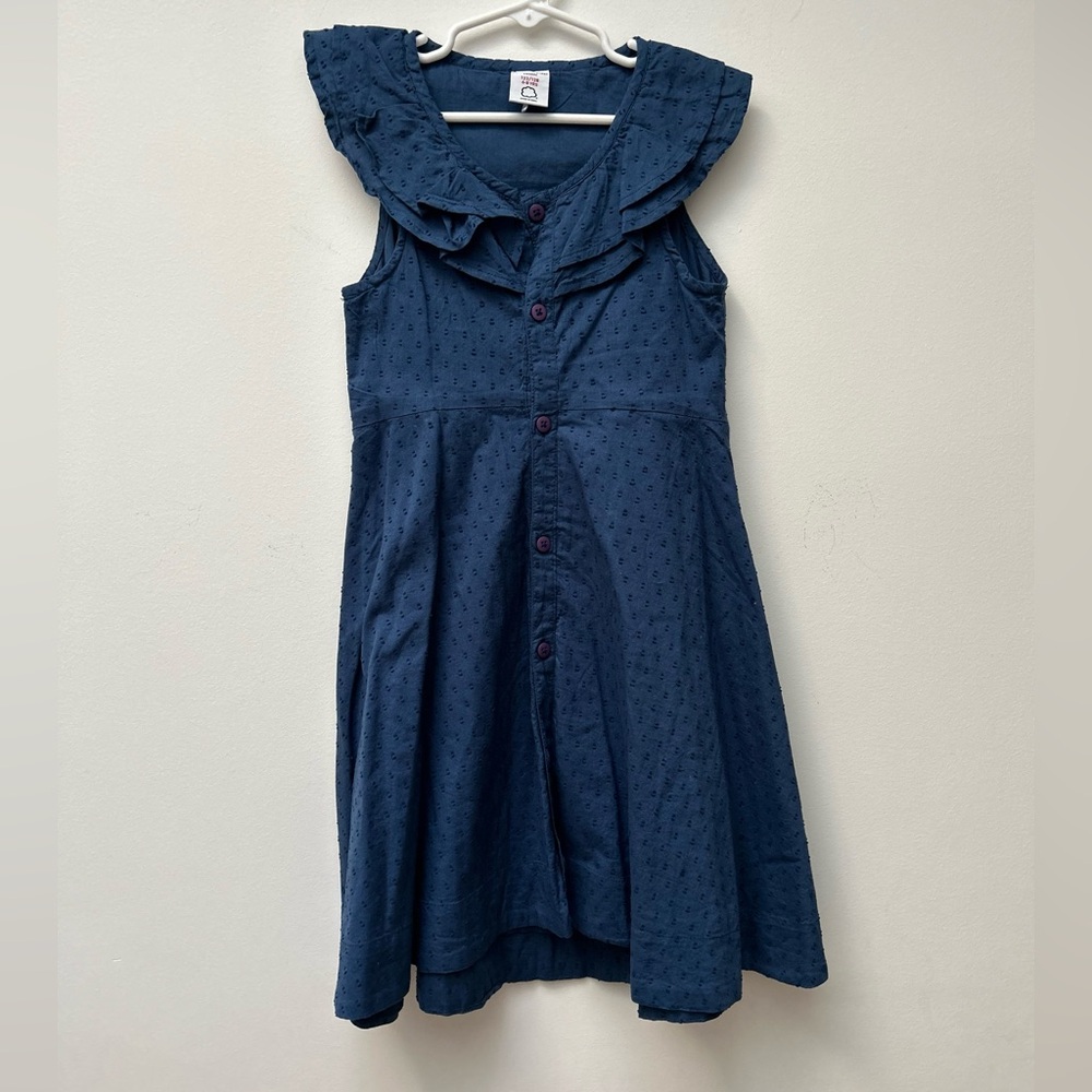 Polarn O Pyret navy girls dress size 6-8, button front closure